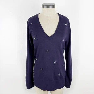New York & Company Pullover Damen Medium Pflaume V-Ausschnitt Pulli Strick verziert - Bild 1 von 14