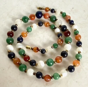 Vintage Multi-Color Semi-Precious Stone Beaded Necklace, 23" Long - Picture 1 of 10