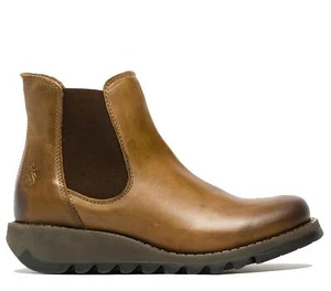 Fly London Mujer Camel Salv Botas Chelsea Cuero Casual Al Tobillo Cuña GB 3-8 - Imagen 1 de 7