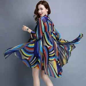 Femme Mousseline de Soie Long Kimono Veste Cardigan en Vrac Multicolore Pull - Zdjęcie 1 z 6