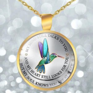 Hummingbird Memorial Necklace Round Pendant Necklace - Picture 1 of 6