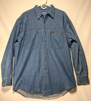 Pendleton Blue Denim Western Long Sleeve Brass Snap Up Cowboy Shirt Size Men's L - Image 1 of 4