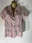 Womens River Island Size Uk 10 Pink Mix Check Short Sleeve Casual Shirt Blouse