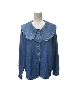 Zara Peter Pan Collar Denim Long Sleeve Shirt Oversized Medium - Picture 1 of 3