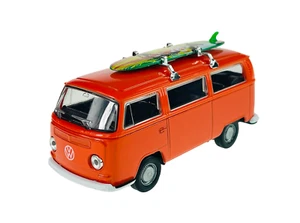 WELLY 1972 VW VOLKSWAGEN BUS T2 TRANSPORTER ORANGE WITH SURFBOARD 1:34 NEW - Picture 1 of 6