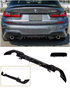 For 19-Up BMW G20 330e 330i | M-Performance GLOSSY BLACK Rear Bumper Diffuser - Picture 1 of 11