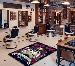 3D Barbier Rose H424 Barber Shop Mat Elegant Foto Teppich Wolldecke Sinsin - Picture 1 of 5