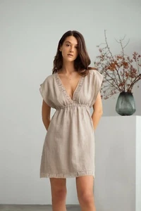 Leinen kurz Nachthemd Flachs Nachtwäsche Damen Dessous Nachtkleid Geschenk für Sie - Bild 1 von 13