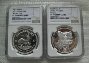 South Africa R5 2023 Silver Proof 1OZ Two Coin Leopard Krugerrand Privy NGC PF70 - Picture 1 of 7