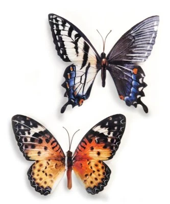 Juego de 2 Placas de Pared Mariposa Monarca Metal 15" Largo Colorido Jardín Pintado Foto 1 de 2