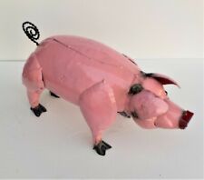 Metal Art Pink Pig Sculpture Animal Figure 15" Long