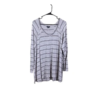 Torrid Shirt Womens Size 2 Brown Striped 3/4 Sleeve Raw Hem Earth Tones - Picture 1 of 6