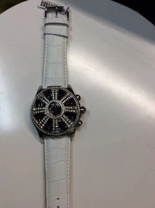 Brand New Blinged Out Rhinestones Geneva Eliite Mens Watch With White Band - Picture 1 of 3