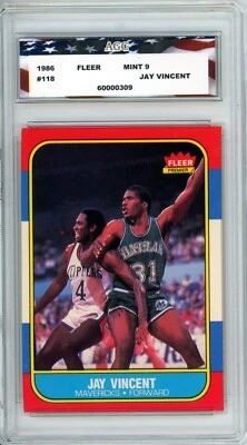1986 Fleer #118 Jay Vincent AGC Mint 9 Dallas Mavericks - Image 1 of 2
