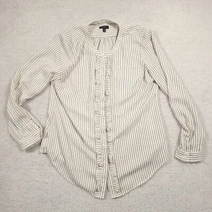 Talbots Button Up Shirt Women's P Petites Ivory Black Dots Geometric Blouse - Picture 1 of 13