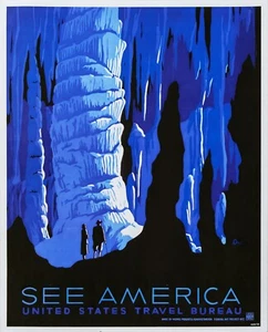 “See America” United States Travel Bureau; Caves, Reprint, 14 in. x 11 in. - Picture 1 of 6