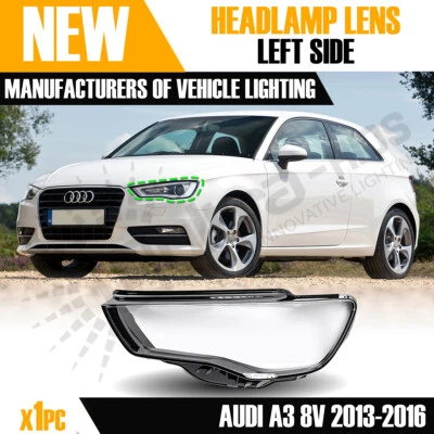 PARA AUDI A3 S3 8V RS3 LADO IZQUIERDO FARO FRONTAL LENTE CUBIERTA 2013-2016 VENDEDOR DEL REINO UNIDO Foto 1 de 4