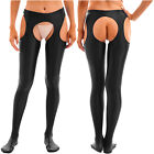 Us Women Glossy Crotchless Pantyhose Cutout Elastic Tights Slim High Waist Pants