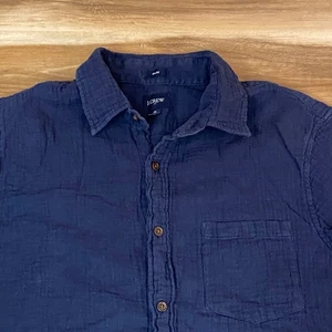 J Crew Slim Fit Short Sleeve Button Up Shirt Navy Cotton Mens Size Medium - Picture 1 of 9