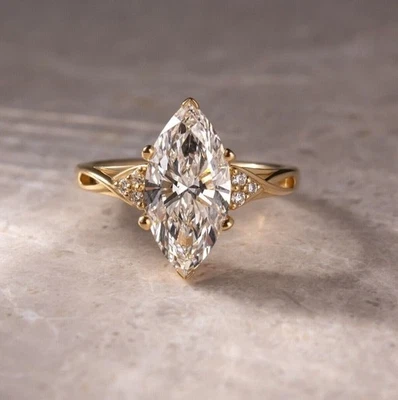 3.10Ct Marquise-Cut E VVS2 IGI Lab Grown Diamond Engagement Ring 14k Yellow Gold - Image 1 of 4