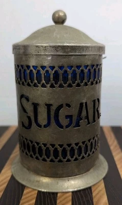 Contenedor de azúcar vintage soporte vidrio azul Foto 1 de 4