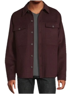 Vince Mens Shirt Jacket S Burgundy Wool Blend Side Seam Pockets Minimal - Picture 1 of 8