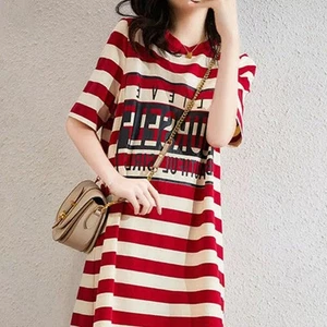 Women Dress Short Sleeve Striped Round Neck Casual Fit for Daily Vacation Use - Picture 1 of 13