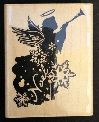 Estampillas de goma Inkadinkado mujer Noel diciendo ángel silueta trompeta copos de nieve Foto 1 de 2