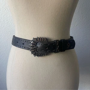 Cinturón boho vintage mediano/grande de cuero negro con tachuelas Bling - Imagen 1 de 8