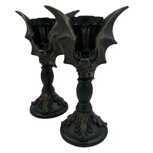 Vampire Bat Candle Holder Halloween Goth Decor Dark Academia Set of 2 - Picture 1 of 5