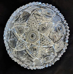 Cuenco de cristal de plomo cortado a mano calidad de museo 9,5”4 lb bastón de ventilador Hobstar profundo, brillante - Imagen 1 de 19