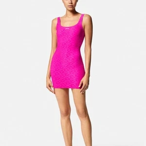Mini vestido ceñido al cuerpo rosa sin mangas con estampado de toalla Versace XS - Imagen 1 de 9