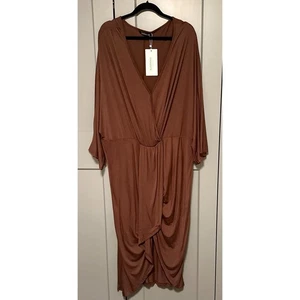 Vestido Bloomchic Marrón Chocolate Midi Bodycon Nuevo con Etiquetas Talla 26 Jersey Suave Tejido Cuello en V - Imagen 1 de 9