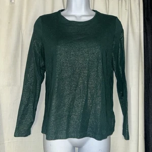 Lands End Top Size Small Green Shimmer Sparkle Jersey Knit - Picture 1 of 2