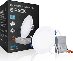 6-Pack 6 Inch Dimmable Recessed LED Ceiling Light, Ultra-thin, 5000K Daylight - Picture 1 of 3