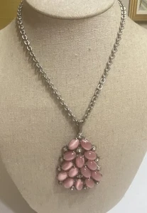 "Collar estilo colgante vintage de diamantes de imitación de piedra lunar rosa 16""" - Imagen 1 de 7