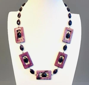 Handmade Amethyst, Pearl and 14k Gold Geometric Necklace (New in Box) - Picture 1 of 6