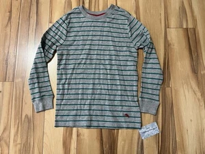 NWT Tommy Bahama Medium 7/8 Waffle Knit Thermal Long Sleeve T-Shirt Green Stripe - Picture 1 of 6