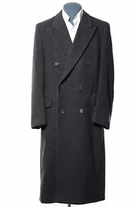 40 L langer Vintage Zweireiher grau Wolle spitzes Revers Mantel Top Coat Peacoat - Bild 1 von 8