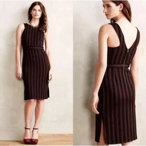 Maeve Medium Anthropologie M Brown/Black Meridian Vertical Stripe Dress Size M - Picture 1 of 10
