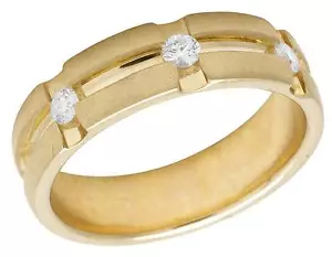 Men's 10K Yellow Gold Matte Real Diamond Wedding Comfort Fit Band Ring 6mm .25ct - Picture 1 of 5