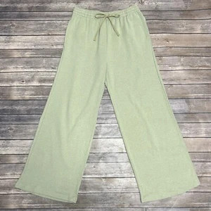 Olga Joan Green High Rise Wide Leg Elastic Waist Hemp Blend Lounge Sweatpants 12 - Picture 1 of 9