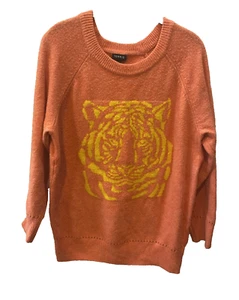 Torrid Women's 1X Round Neck Orange Sweater Yellow Tiger Soft Stretch Whimsical - Picture 1 of 6