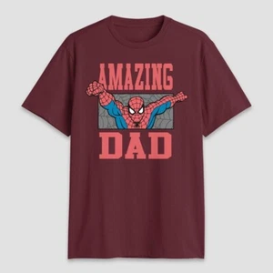 Men's Marvel Spider-Man Amazing Dad Short Sleeve Graphic T-Shirt - Maroon S - Picture 1 of 1