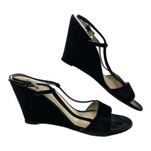 Prada Black Suede Peep Toe Wedges | Size 38EU - Picture 1 of 12