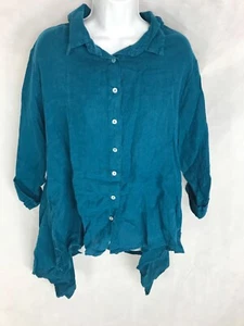 NWT Cut Loose Teal Button Up Long sleeve 100% Linen Collared Shirt Size XL - Picture 1 of 8