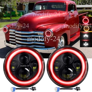 Pair 7" Round LED Headlights Hi/Lo Red Halo Projector fit Chevy Truck Camaro C10 - Picture 1 of 15