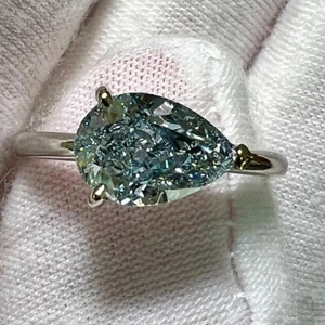 IGI Certified 2.00 Ct Pear Cut Vivid Blue Lab Grown Diamond Ring 14k White Gold - Picture 1 of 23