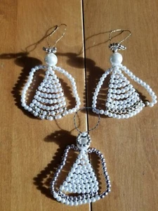 Vintage Handmade 3- Faux Pearl Gold & White & Silver Beaded Angel Ornament - Picture 1 of 4