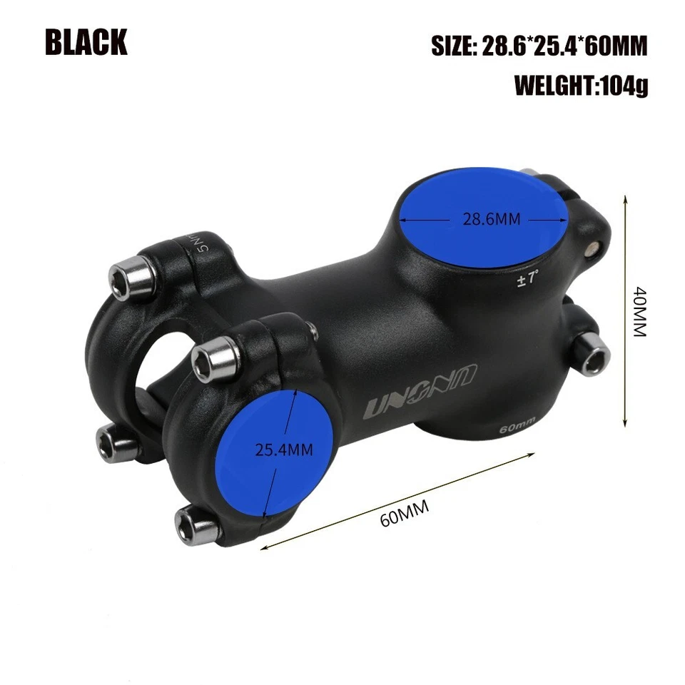 UNO Bicycle Stem ±7° MTB Road Bike Ultralight 60MM Aluminum Stems 25.4mm - Image 1 of 1